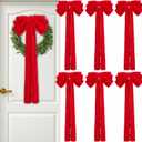 Daifunli 6 Pcs Large Velvet Bows for Christmas Tree 19.7" x 10.6" Velvet Ribbon Bows Ornament Christmas Swag Wreath Staircase Bow Vintage Raw Edges Tree Topper for Home Decor(Red,Three-Ear Style)