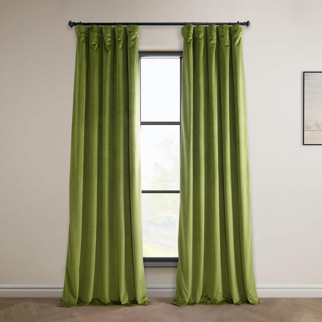 HPD Half Price Drapes Heritage Plush Velvet Curtains 108 Inches Long Room Darkening Curtains for Bedroom & Living Room 50W x 108L, (1 Panel), Dark Yellow Green