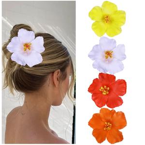 Vodolo Hawaiian Flower Hair Clips for Women,4Pcs 3.5 Inch Artificial Flower Clips,Plumeria Hibiscus Hairclip for Beach Party,Cute Summers Tropical Flowers Bow Hair Accessories for Girls Holiday Gifts