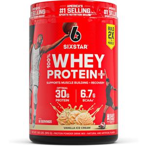 Six Star Whey Protein Powder Plus - Muscle Building & Recovery Formula with Whey Isolate Powder, BCAAs, 30g Protein, Immune Support - Post-Workout Supplement - Vanilla Cream, 1.8 lbs (EXP 06/02/28)