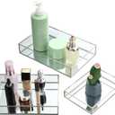 Jetec 3 Pieces Mirror Glass Vanity Tray Silver Ornate Makeup Tray Metal Vintage Octagonal Perfume Dresser Trays for Dresser Bedroom Bathroom Hotel, 3 Sizes