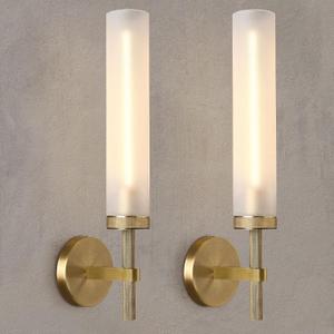20'' Knurled Brass Bathroom Wall Sconces Set of 2,Premium Frosted Glass Tube Hardwired Vanity Lights, Modern Handmade Wall Lighting for Mirror, Bedroom, Hallway &Living Room,Staircases