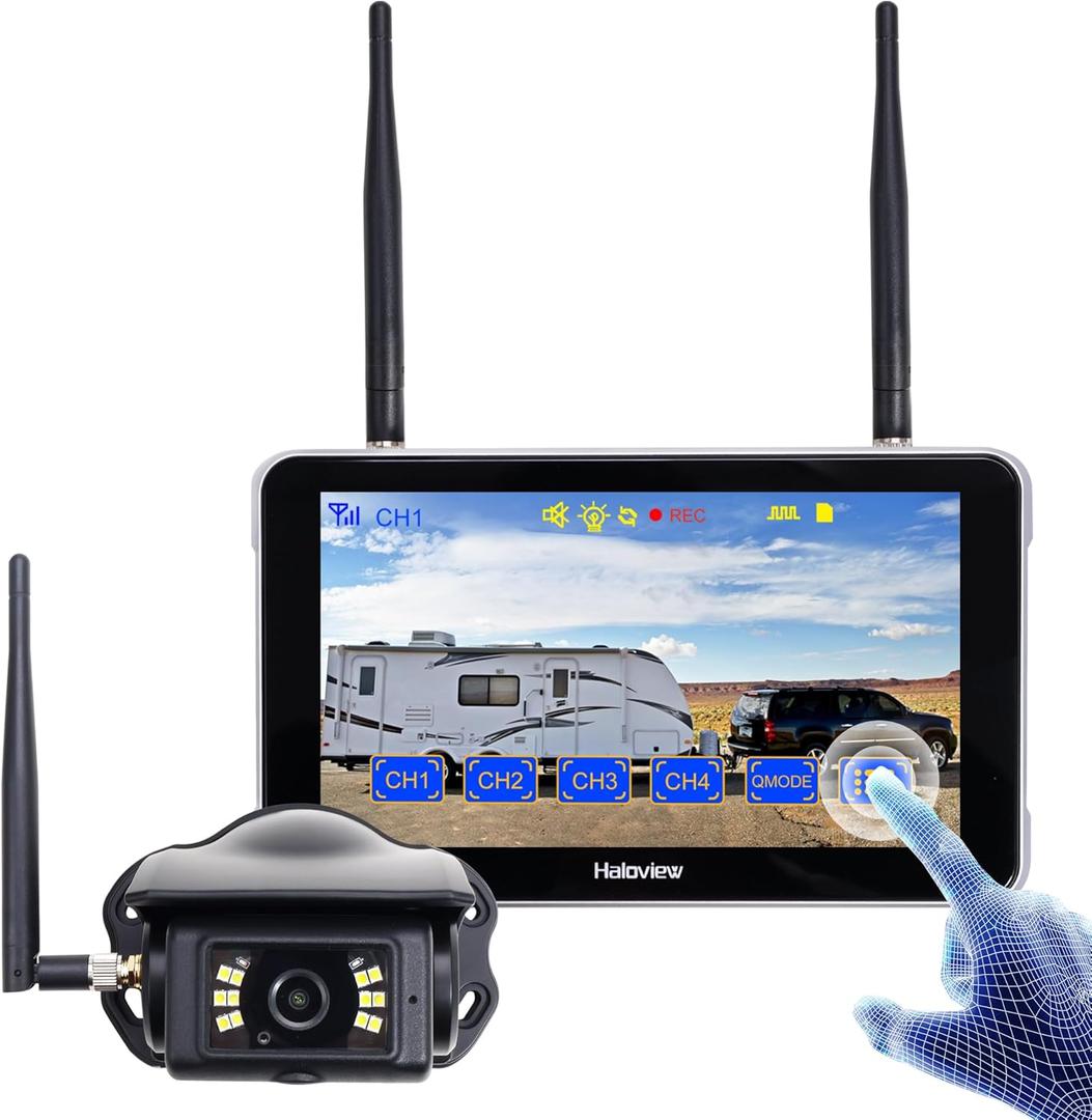 Haloview BT7 Touch RV Backup Camera Wireless 2.4G Digita FHD 1080P DVR Rearview Full-Color Night Vision Cam and 7" Touch Screen Monitor System for RV,Truck,Trailer,Truck,Camper,Van,Pickup