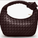 Knotted Woven Leather Handbags Tote with Detachable Bow For Women, Trendy Hobo Dumpling Purse Bag 2024 Dark Purple
