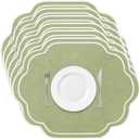 Breling Set of 6 Wedding Scalloped Embroidered Cotton Linen Placemats 17" x 13" Double Layered Machine Washable Table Place Mat for Party Table Decor (Wedding Sage Green)