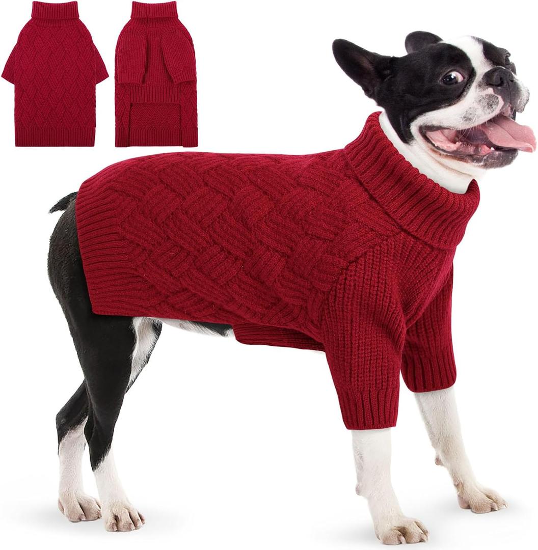 AOFITEE Dog Sweater, Warm Dog Sweaters for Large Dogs, Soft Dogs Christmas Sweater, Turtleneck Girl Pet Pullover, French Bulldog Sweaters, Female Pet Sweatshirt Knitwear for Winter Fall (Red Large)