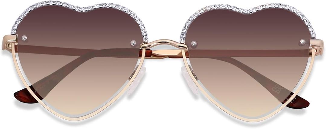 ANDWOOD Trendy Heart Shaped Sunglasses Womens Rhinestone Love Eye Sun glasses Metal Lovely Fashion Diamond Sunnies