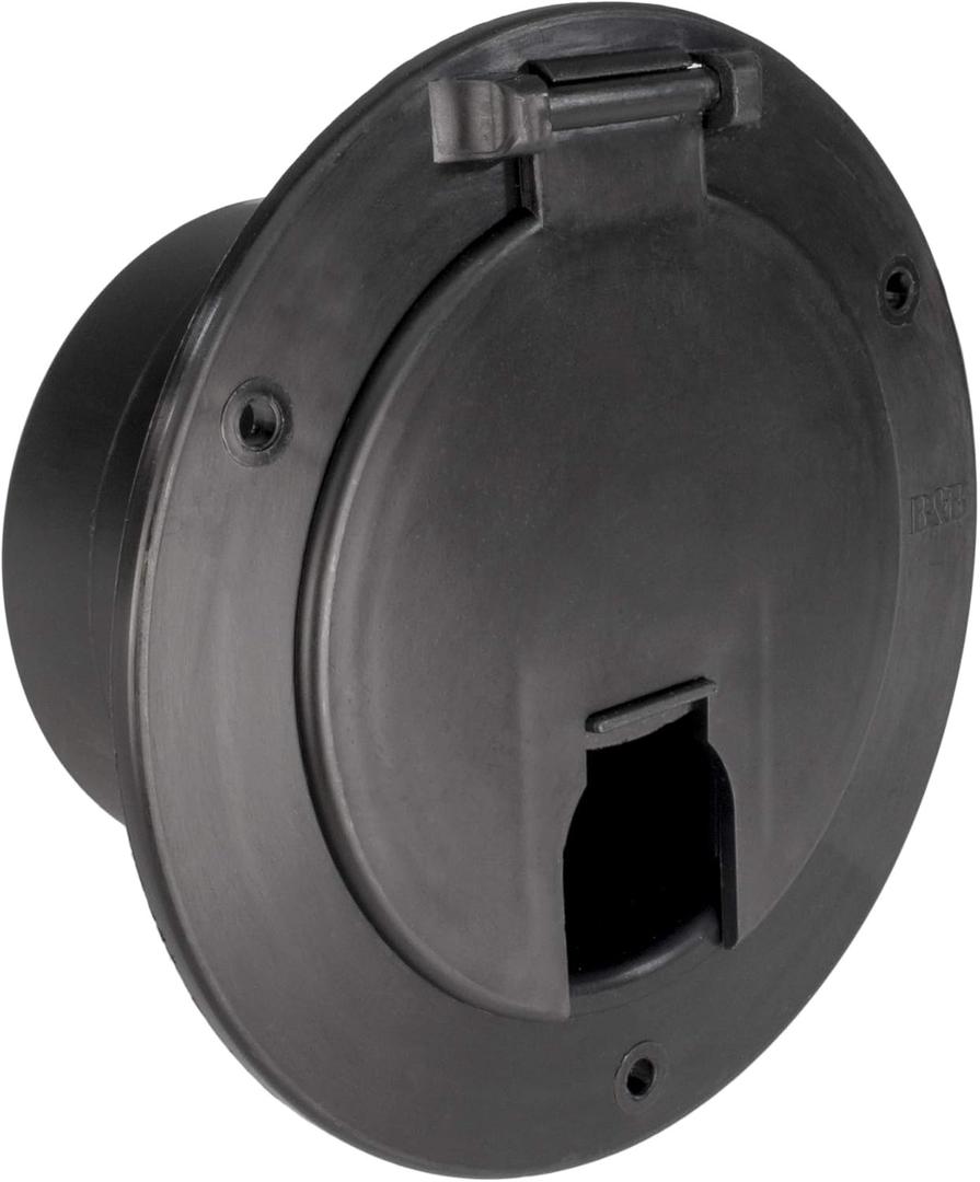 RecPro RV Black Power Cord Hatch Cover | UV-Stabilized Plastic | Snap Lock Door | Accepts up to 50 Amp Cord | Made in America