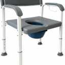 Bedside Commode Toilet with Extra Wide Seat and Backrest for Seniors, Heavy Duty 3-in-1 Commode Chair with Wide-Base Legs, 440 lb Capacity, Adjustable Height, Removable Bucket, 29.1 x 24 x 15.6-20.5 inches