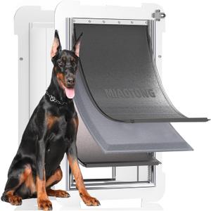 MIAOTONG 3-Flap Dog Door for Wall, Energy-Efficient Insulated Pet Door for Wall, Aluminum Lock Doggy Doors,Steel Frame and Telescoping Tunnel Dog Doors (Pets Up to 220 Lb) -X-Large, 3-Flap Extra Large for Wall