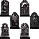 6Pcs Tombstones Halloween Decor Wooden Mini Gravestones Halloween Table Centerpieces Decorations Horror Miniature Rip Tombstones Gravestones Tier Tray Decor for Halloween Table Decorations