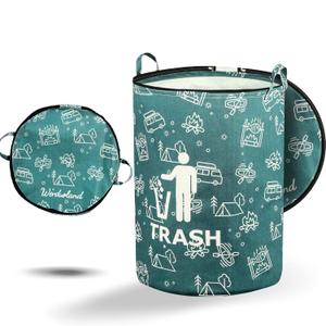 1 Pcs 30 Gallon Collapsible Trash Can Portable Waterproof Reusable with Zippered Lid for RV's, Camping, Recycling, Yard Waste, Leaf Bag, Children Toy Bin, Hiking, TravelWeeds Basket
