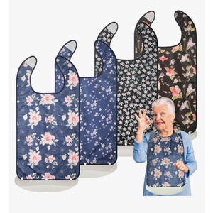 Bravace 4 Pack Adult Bibs for Eating Waterproof Clothing Protector with Detachable Crumb Catcher Adult Bibs for Women and Men