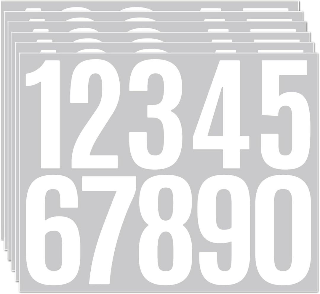 6 Sheets Mailbox Numbers Stickers, 3 inch Self Adhesive Vinyl Waterproof Letter Stickers, LGZJBN Large Decals House numbers for Signs Cars Doors Business Address number, Classroom Decor, Door（white）