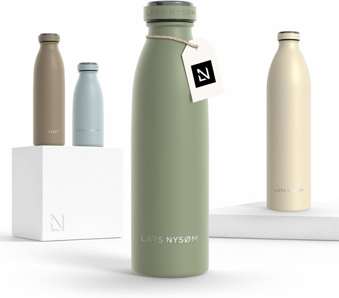 LARS NYSØM Stainless Steel Insulated Water Bottle 12oz 17oz 25oz 34oz 51oz | Insulated Thermo Flask for Hot and Cold Beverages | Leakproof Drinking Bottle (Sage Green, 17oz)
