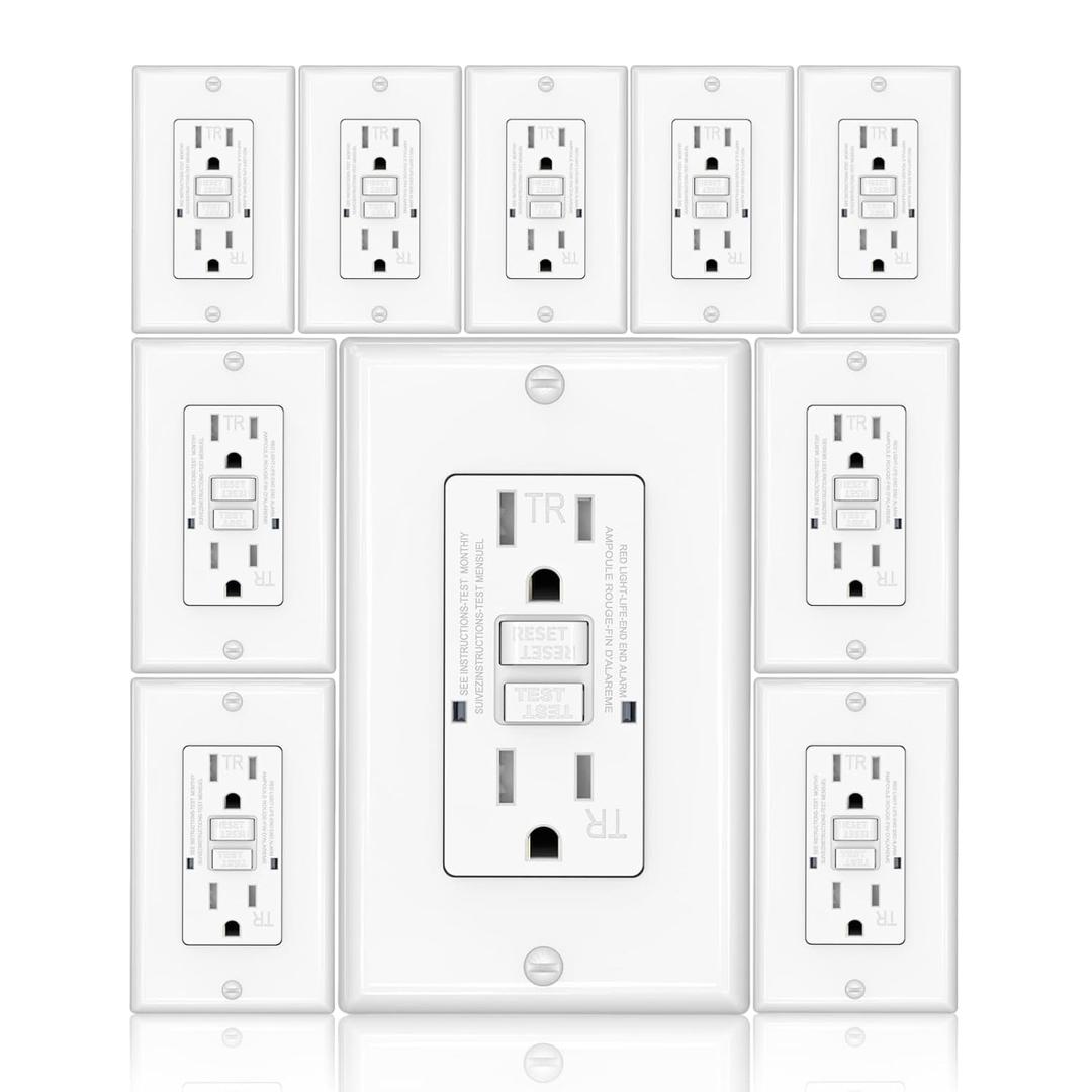 GFCI Outlet, Tamper-Resistant Outlets, UL Listed Self Test GFI Receptacle with 2 LED Indicator, 15 Amp, White (10 Pack) GFCI Outlet, Tamper-Resistant Outlets, UL Listed Self Test GFI Receptacle with 2 LED Indicator, 15 Amp, White (10 Pack)