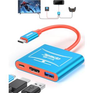 JEMDO Switch 2 Dock for TV (V21.2.0), 4K@144Hz HDR, HDMI 2.1 USB-C Adapter with 48Gbps, USB 3.2 & PD 100W Fast Charging Portable Travel Dock, Compatible with Nintendo Switch 2 / OLED / 2017 (Blue)
