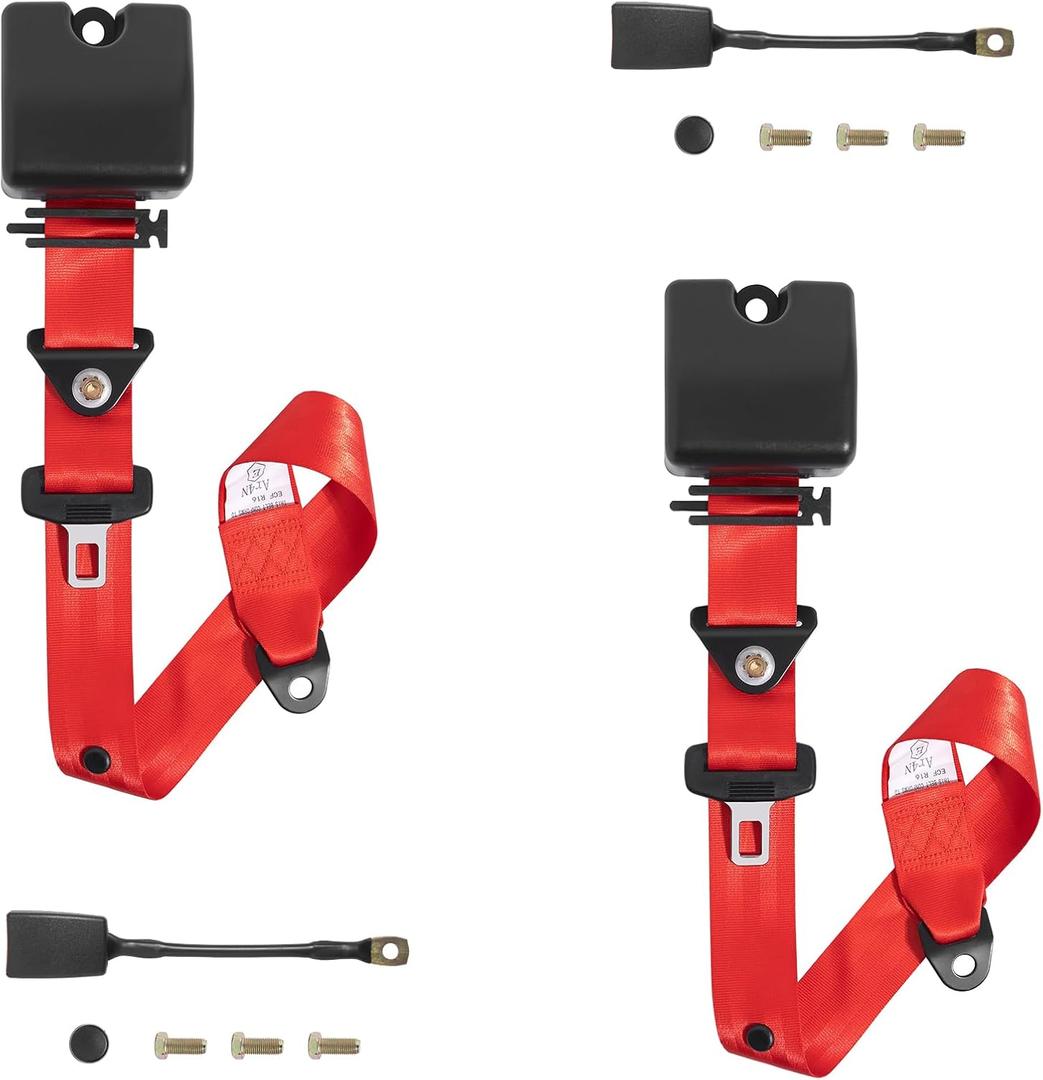 2 Pack 3 Pt Adjustable Retractable Straps Pads Universal Replacement Set for Go Kart, Golf Cart, UTV, VR, Pickup, Truck Modification Seatbelt Protective Covers Kit