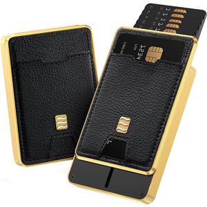 VENICE RFID Blocking Wallet, Minimalist Card Holder with Quick Access, Vegan Leather & Brushed Aluminum, Gift-Ready Packaging (Black & Gold)