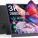 OLED Portable Monitor 16", 3K 2880x1800 120Hz 0.1ms USB-C HDMI Portable Monitor with 120% DCI-P3 Built-in Kickstand & Speakers for Laptop Windows Mac Phone Switch PS5, Black