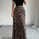Women's Cheetah Graphic Long Skirt Elastic Waisted Party Maxi Skirts (L)