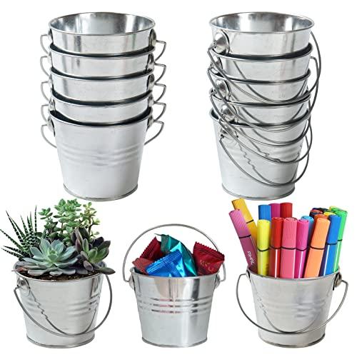 GDYOOSHOW 10pcs 3 inch Tall Galvanized Metal Buckets Mini Planters for Succulent,Centerpieces for Party, Wedding Ornaments. (10pcs mini Buckets)