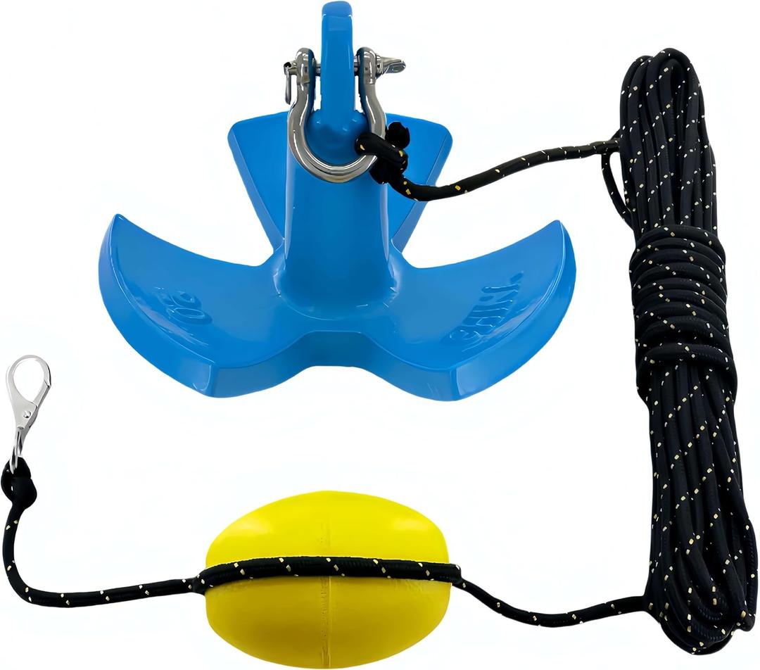XIALUO Marine River Anchor Kit 20 lb Blue PE Coated Kayak Anchor Accessories with 50 ft Rope for Fishing Kayaks, Canoe, Jet Ski, SUP Paddle Board and Small Boats