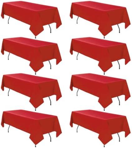 RestfulGlow 8 Pack Red Tablecloth 60 x 126 Inch Rectangular Table Cloth for 8 Foot Rectangle Tables, Wrinkle Resistant Washable Polyester Fabric Table Covers for Party Banquet Buffet and Camping