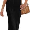 MEROKEETY Womens Summer Bodycon Knit Midi Dress 2026 Spring Beach Vacation V Neck Casual Sleeveless Ribbed Sweater Dresses (Black, S)