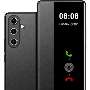 for Samsung Galaxy A35 Case Flip Leather Cover Clear S-View, for Samsung A35 Phone Case Smart Window Hard Flip Shockproof Protective Cover for Samsung 5G A35 Case Clear View (Black)