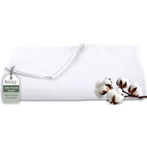 Royale Linens 300 Thread Count 100% Long Staple Combed Cotton Flat Sheet - Super Soft - Top Sheets - Queen Flat Sheet Sold Separately - Breathable, Cool & Crisp Percale Sheets Only (Queen, White)