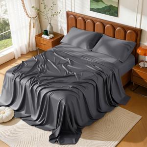 100% Viscose Derived from Bamboo Sheets Queen Size, Hotel Luxury Bed Sheets Set, Deep Pocket Up to 16 Inches, Ultra Soft Cooling Sheets 4pcs (Dark Grey)