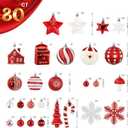 SHareconn 80ct Christmas Balls Ornaments Set, Shatterproof Plastic Colorful Xmas Decorative, Baubles for Tree Decorations with Hanging Strings, Red & White