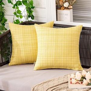 MIULEE Outdoor Waterproof Throw Pillow Covers Decorative Farmhouse Water Resistant Cushion Covers for Tent Patio Garden Couch Sofa Pack of 2, 16x16 Inch Yellow