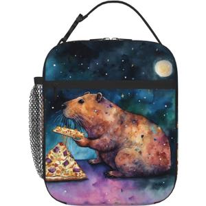 Galaxy Pizza Capybara Lunch Bag for Mens Womens Insulated Reusable Lunch Box with Adjustable Shoulder Strap