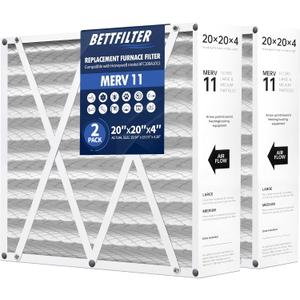 20x20x4 AC Furnace Air Filter Compatible with Honeywell FC100A1011, MERV 11 HAVC Filter Replacement, Actual Size:19.94"x19.75"x4.38", Pack of 2