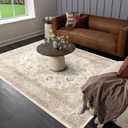 vivorug 8x10 Neutral Area Rugs for Living Room, Non-Slip Backing Washable Rug 8x10, Beige Large Area Rug Soft Carpet for Bedroom Dining Room, Vintage, Easy Clean, Durable, Low Pile Rug Under Table