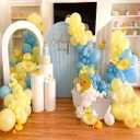 142pcs Duck Balloon Arch Garland Kit, 18/10/5 Inch Blue Yellow White Latex Balloons with Duck foil balloons for Baby Shower Party Decorations