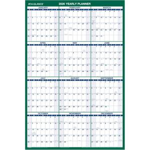 AT-A-GLANCE 2026 Erasable Calendar, Dry Erase Wall Planner, 24" x 36", Large, Vertical, Reversible (PM2102826)