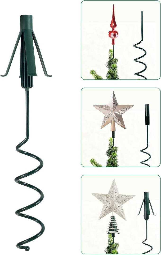 FORUP Christmas Tree Topper Holder, 3-in-1 Tree Topper Stabilizer - Fits Tree Center Poles Up to 1.25" in Diameter, Compatible with Angel/Star Toppers, Tool-Free Installation, Prevents Tilting