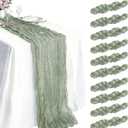 10 Pack Sage Green Cheesecloth Table Runner 21 x 120 Inch Boho Gauze Sheer Table Runner 10FT Long for Wedding Baby Shower Bridal Shower Easter Holiday Birthday Home Decor