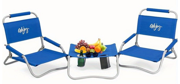 WEJOY 2 Beach Chairs and Table Set Lightweight; Folding Backpack Beach Chair for Outdoor Beach Lawn Camping Picnic Beach Chairs Set Dark Blue WEJOY 2 Beach Chairs and Table Set Lightweight; Folding Backpack Beach Chair for Outdoor Beach Lawn Camping Picnic Beach Chairs Set Dark Blue