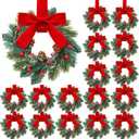 18 Pcs Mini Christmas Wreaths for Cabinet Kitchen Windows Decors Bulk with Red Bow Small Artificial Norfolk Farmhouse Wreaths with Berry Pine Cone for Fireplace Front Door Porch Wall Hanging