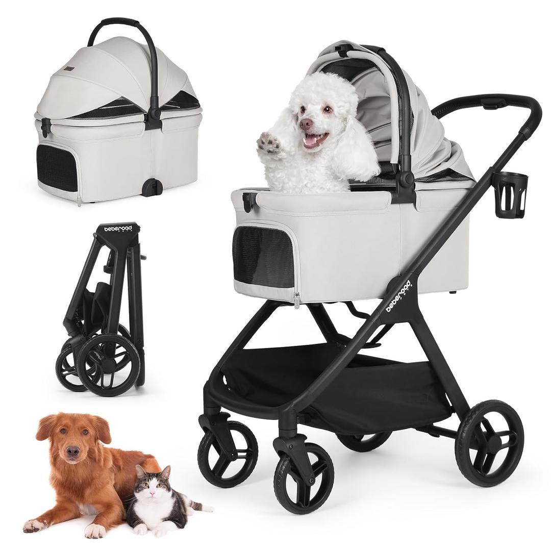 X-5 Luxury Pet Stroller for Medium Dog Up to 55 lbs or 2 Small Dogs Cats, 3-in-1 Detachable Carrier & Car Seat, One-Touch Folding, Adjustable Handle, All-Terrain Wheels (Gray)
