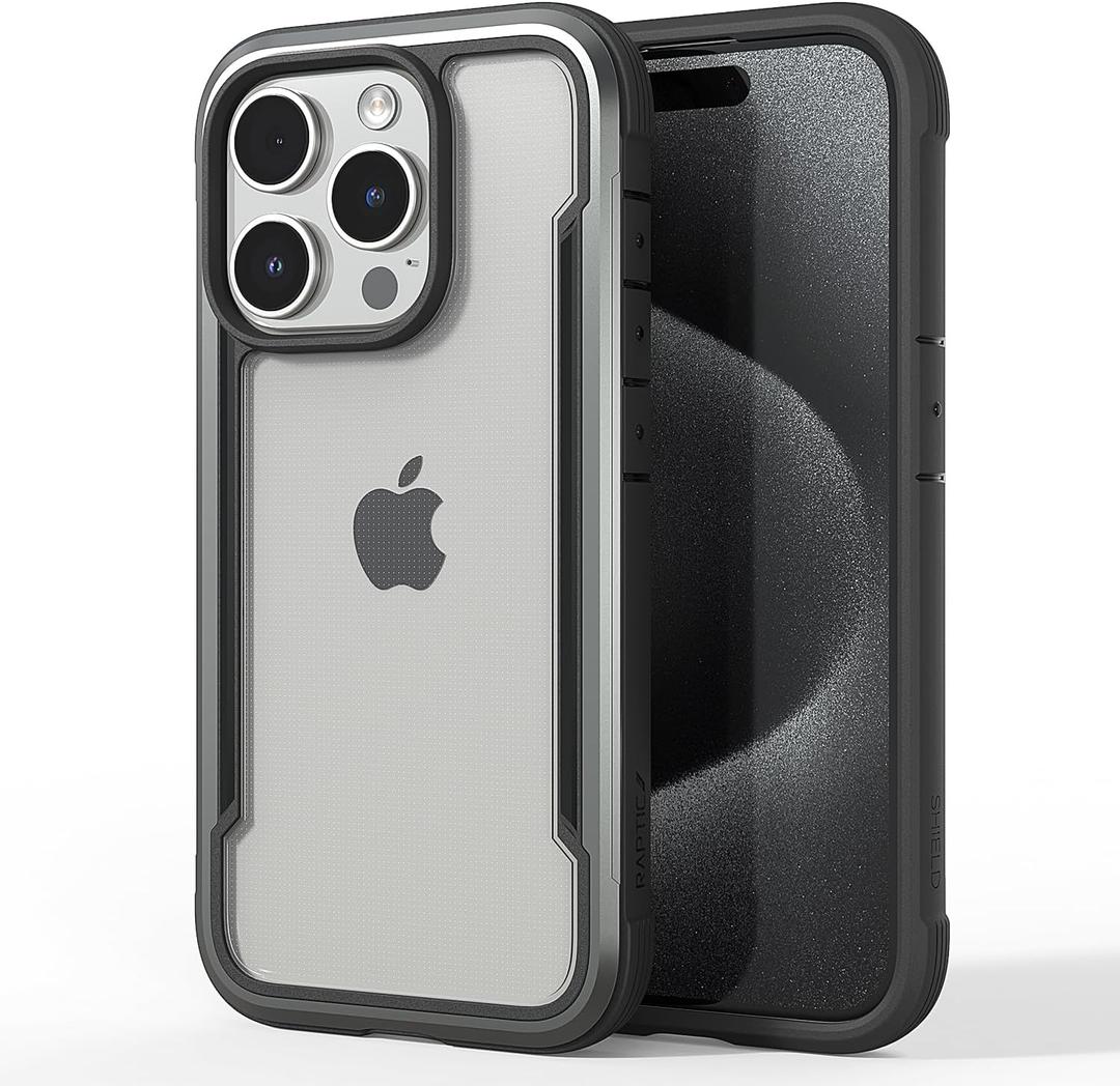 RAPTIC Shield for iPhone 15 Pro, Shockproof Protective Clear Case, Military Grade 10ft Drop Tested, Durable Aluminum Frame, Anti-Yellowing Technology, 6.1 inch, Black