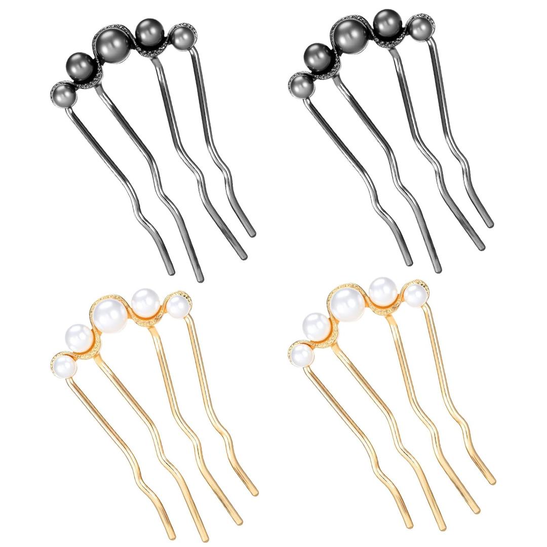 4Pcs Pearl U Shaped Hair Pins, Bridal Hair Side Comb Fashion Elegant for Wedding Brides Bridal Bridesmaids Women Party Daily