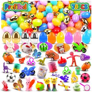 Kiss Monkey 70 PCS Prefilled Easter Eggs with Toys,Filled Easter Eggs with Toys Inside,Easter Basket Stuffers for Kids,Prefilled Eggs for Easter Egg Hunt,Easter Party Favors for Kids,Classroom Prizes