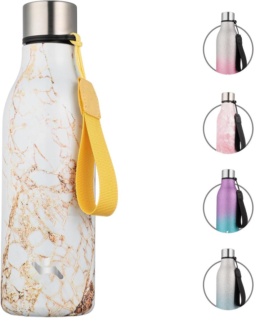 Konokyo Insulated Water Bottle with Strap,18 oz Double Wall Stainless Steel Vacuum Bottles Metal Water Flask,Marble Amber