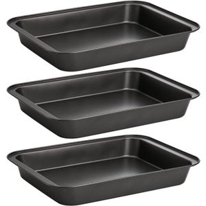 Lyellfe 3 Pack Rectangle Baking Pan, Non-Stick Cake Pans for Oven, 13 x 9 Inch Deep Cookie Sheet Tray for Brownie Lasagna Casserole Bread, BPA Free