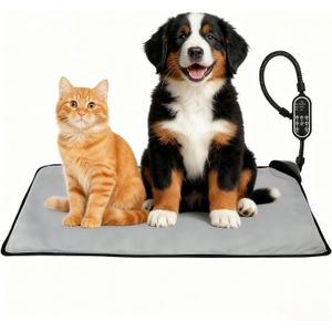 Pet Heating Pad for Cat, Electric Heated Mat with 3 Temperatures & 3 Timers, Automatic Induction Heated Cat Bed, Chew Resistant Cord (Light Grey, 27.6" x 15.7")